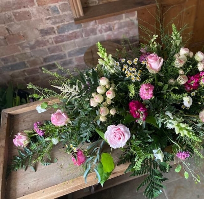 STRAWBERRIES AND CREAM  CASKET SPRAY